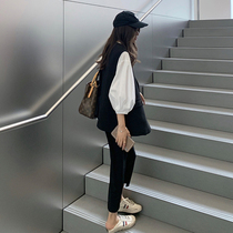 Temperament Royal sister small fragrance fashion goddess fan professional wide leg pants Foreign style light cooked wind fried street two-piece suit female autumn