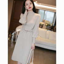 French over-the-knee knitted sweater long waist thin temperament Hepburn wind bottom tie-up dress Children autumn and winter