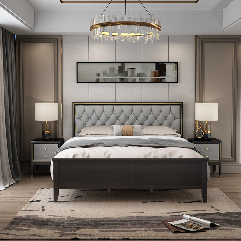 American-style solid wood bed double master bedroom wedding bed post-modern minimalist 1 8 meters 1 5 meters light luxury bedroom furniture Italian style