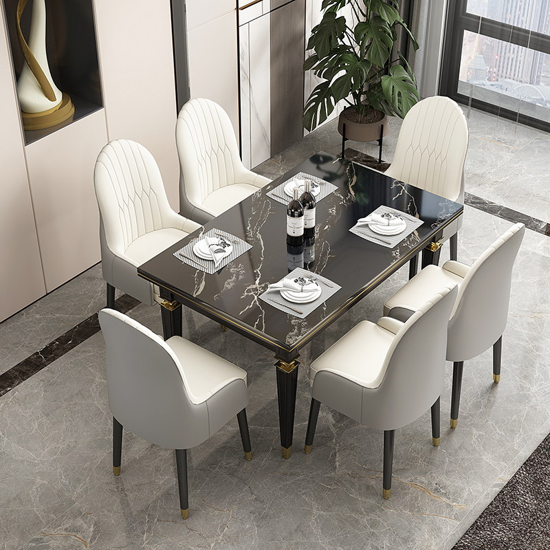 American light luxury marble dining table solid wood dining table new Chinese dining room modern minimalist home dining table combination