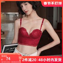 Red underwear womens wedding bride small chest gathered breasts anti-sagging no steel ring lace natal year bra