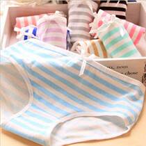Blue White Striped Underwear 3 7 Ladies Striped Briefs Navy Wind in Korean version Students cute teenage girl Fat time