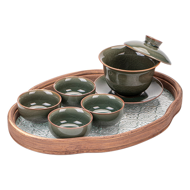 Ge Kiln Ice Crack Three-Piece Covered Bowl, High-End Ice Crack Large Household Tea Bowl with Lid, Non-Hot Tea Cup, Kung Fu Tea Set