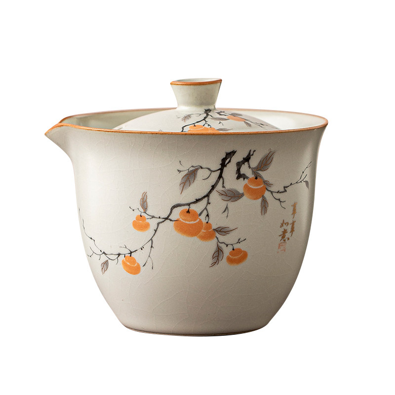 Ruyao Ceramics Shishi Ruyi Gaiwan Tea Cup Kung Fu Tea Set for Home Use, Non-Scalding, Quick Tea Brewing Cup