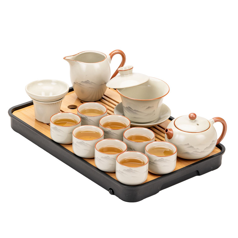 Wushan Ru Kiln Kung Fu Tea Set for Home Use 2025 New Model Office Tea Brewing Set with Gaiwan Teapot and Tea Cups