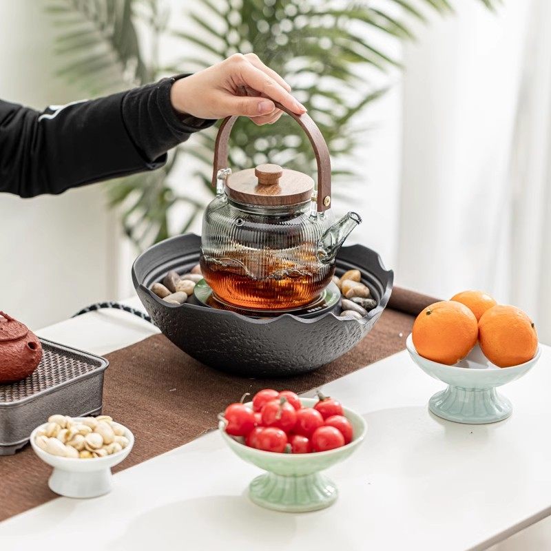 Electric Ceramic Stove Tea Brewing Set, Complete Set for Brewing Tea Around the Stove, Household Milk Roasting Kettle, Tea Set, Health-Preserving Glass Teapot