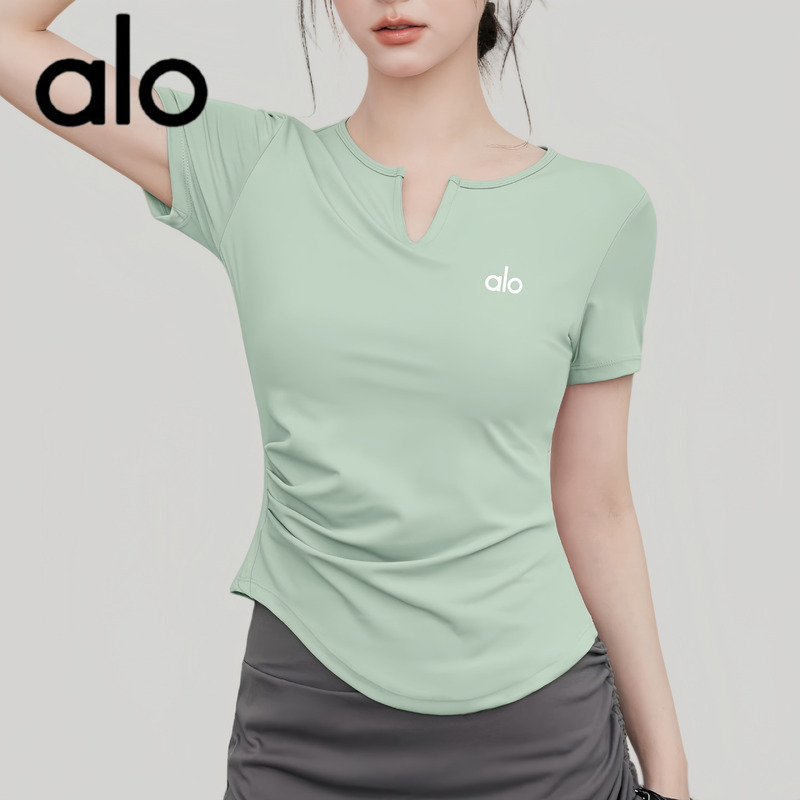 Aio Yoga Clothing Short-Sleeved Suit Women's Summer Running Quick-Drying Sports Top Tight-Fitting Training Fitness V-Neck T-Shirt