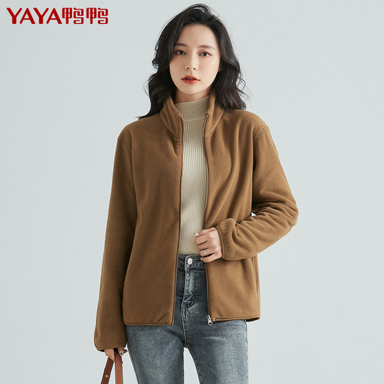 Yaya 2023 polar fleece jacket for women spring and autumn new style fleece all-match sports black top fleece cardigan