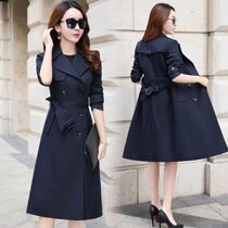 The long - range fashionable windwear in the blue dress female in 2021 new high - end autumn spring fat and add coat