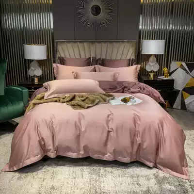 Four-piece set of cotton pure cotton light luxury 100 satin European-style solid color double bed single simple quilt cover bedding