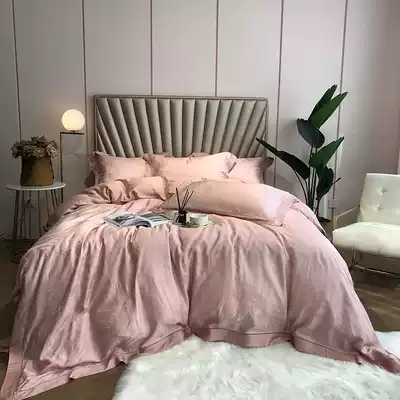 Four-piece cotton cotton high-end 80 European Tencel light luxury style solid color quilt cover simple bed linen bedding