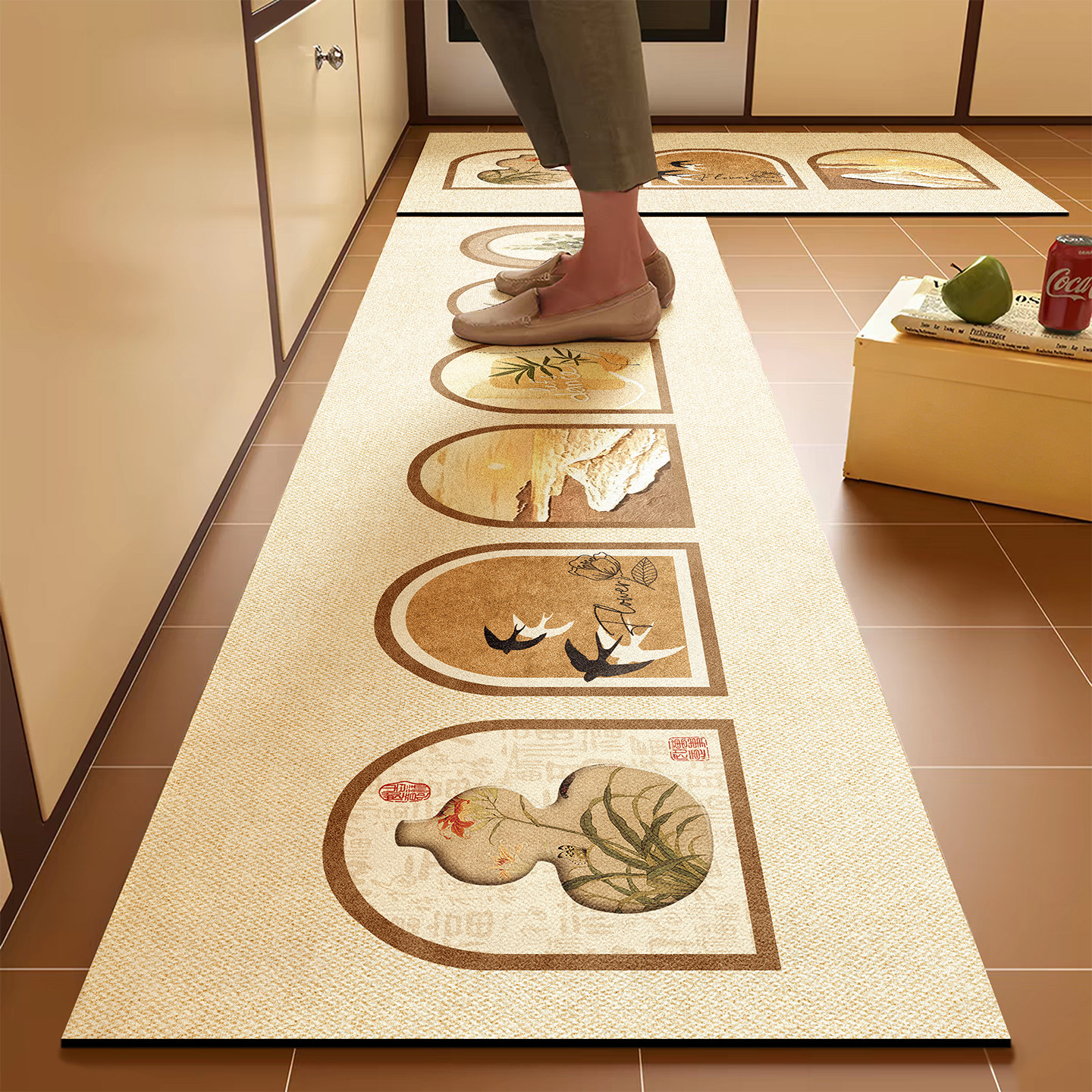 Retro diatom mud soft kitchen floor mat, non-slip, stain-resistant, absorbent mat, quick-drying carpet, easy care, wear-resistant foot mat