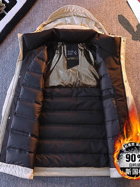 Red down jacket for male teenagers 2025 winter high-end hooded 90 white duck down warm and cold workwear jacket