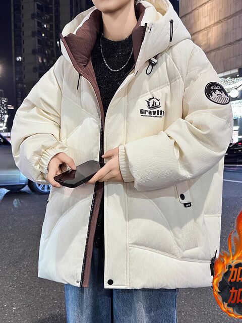 2025 Winter Cotton Clothes for Boys Middle and High School Students Thickened Warm Cotton Jackets Teenagers Spliced Coldproof Hooded Bread Clothes