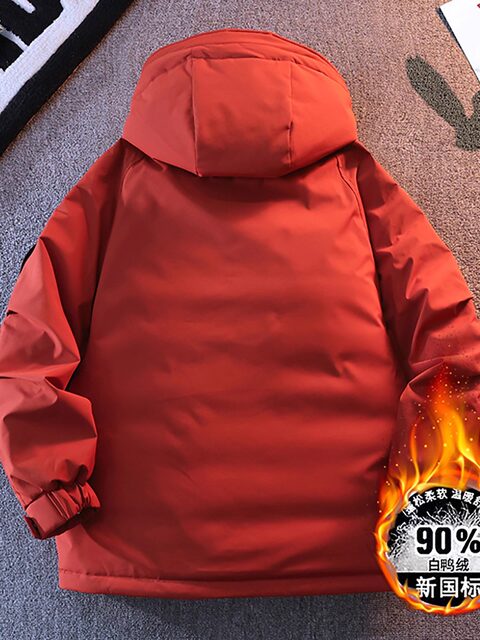 Red down jacket for male teenagers 2025 winter high-end hooded 90 white duck down warm and cold workwear jacket