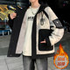 Thick velvet jacket for men and teenagers winter warm outer hooded cotton coat students Hong Kong style contrasting color cold-proof jacket