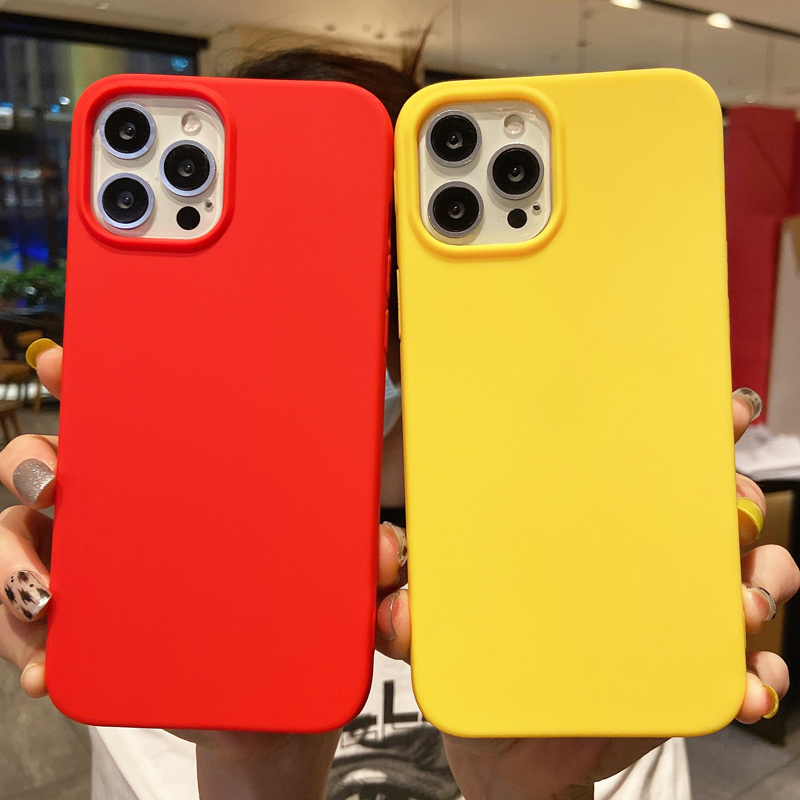 Simple Solid Color 14 Yellow Red 15 Personalized Large Hole Lens Apple 16 Phone Case Suitable for iPhone 17 Pro Max Thickened Anti-Drop 11 Silicone Protective Case 12 Candy Color Matte Soft Case 13