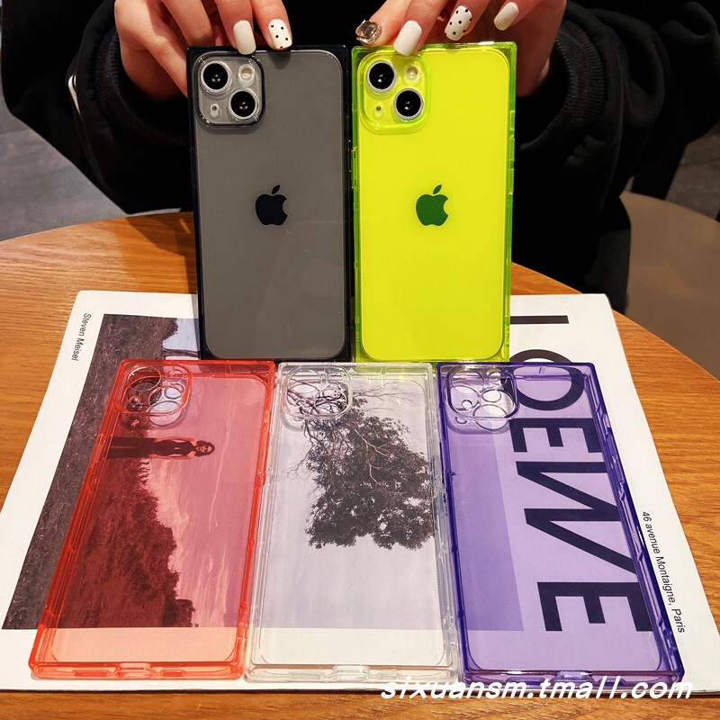 Simple Solid Color 14 Candy Color 15 Personalized Creative Square Apple 16 Phone Case Suitable for iPhone 17 Pro Max Lens Full Coverage Anti-Drop 11 Straight Edge Protective Case 12 Fluorescent Transparent Soft Case 13