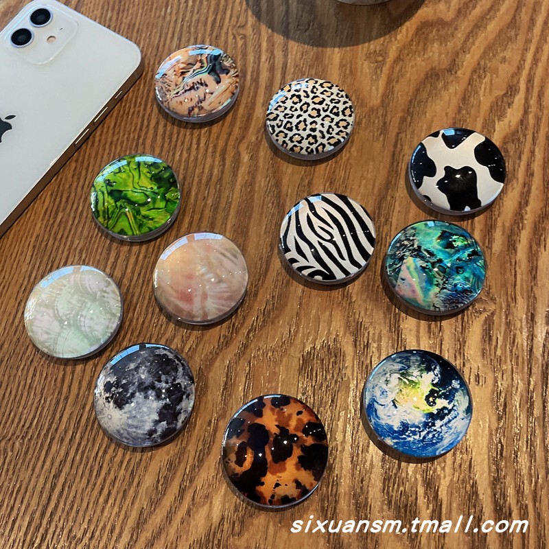 Korean and Japanese Niche ins Style Landscape Moon Earth Airbag Phone Holder Foldable Telescopic Rotating Air Cushion Anti-Drop Ring Holder Adhesive Support Stand Creative Back Sticker Binge-Watching Lazy Gadget Crystal Ball