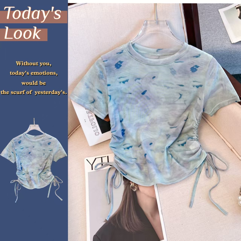 2026 Early Summer New Tie-Dye Printed Short-Sleeved T-Shirt for Women, Thin Sun-Protective Cover-Up, Unique and Beautiful Trendy Top