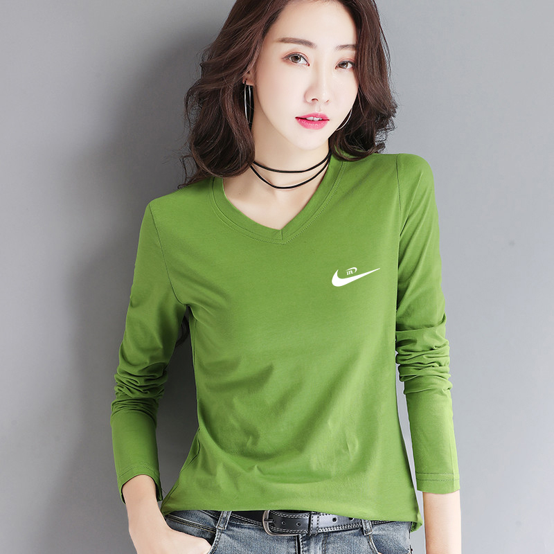 Official web Long sleeves T-shirt Women loose V Collar Chicken Heart T-shirt Dress Lady Spring Fall Loaded Pure Cotton Inside Lap