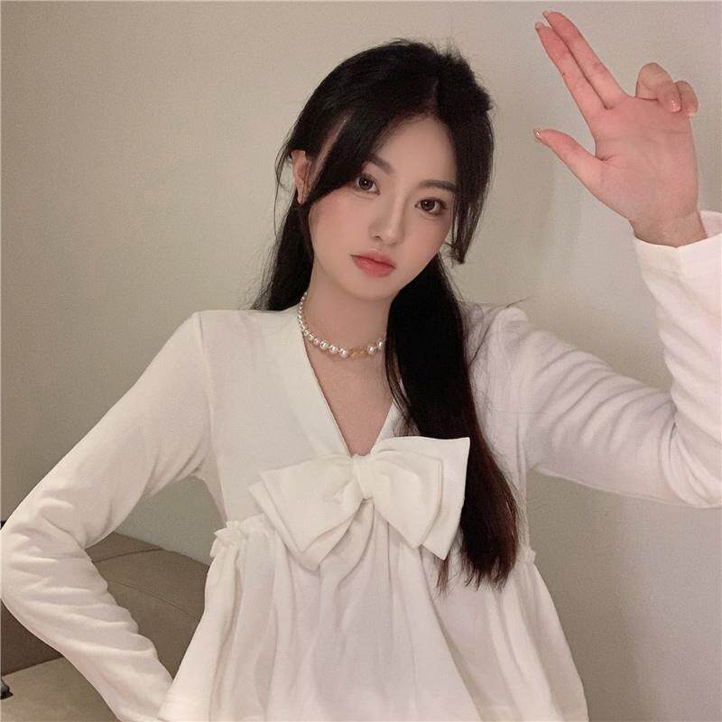 Shirt Woman Design Sensation Small Crowdwhite Short Long Sleeve Shirt Autumn Winter 2022 New Loose Dolt Blouse Blouse