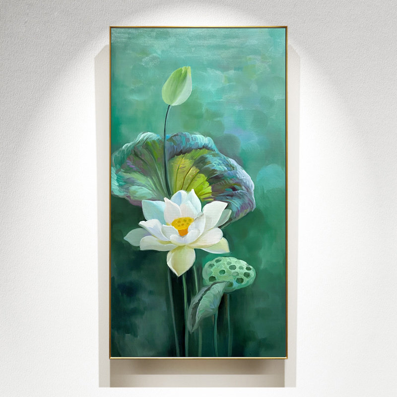 New Chinese style lotus living room entrance porch decorative painting vertical corridor Chinese style hanging painting lucky hand-painted oil painting - Taobao