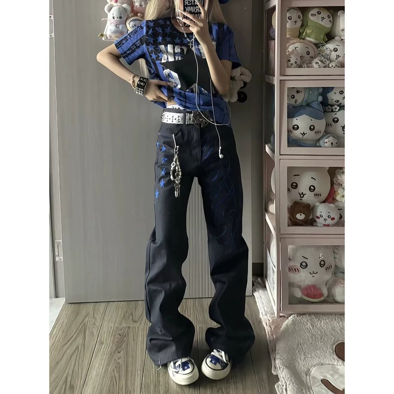 American Street Style Embroidered Jeans for Men and Women, Cleanfit Niche Cool Design with Contrasting Colors, Straight-Leg Flared Pants American Street Style Embroidered Jeans for Men and Women, Cleanfit Niche Cool Design with Contrasting Colors, Straight-Leg Flared Pants