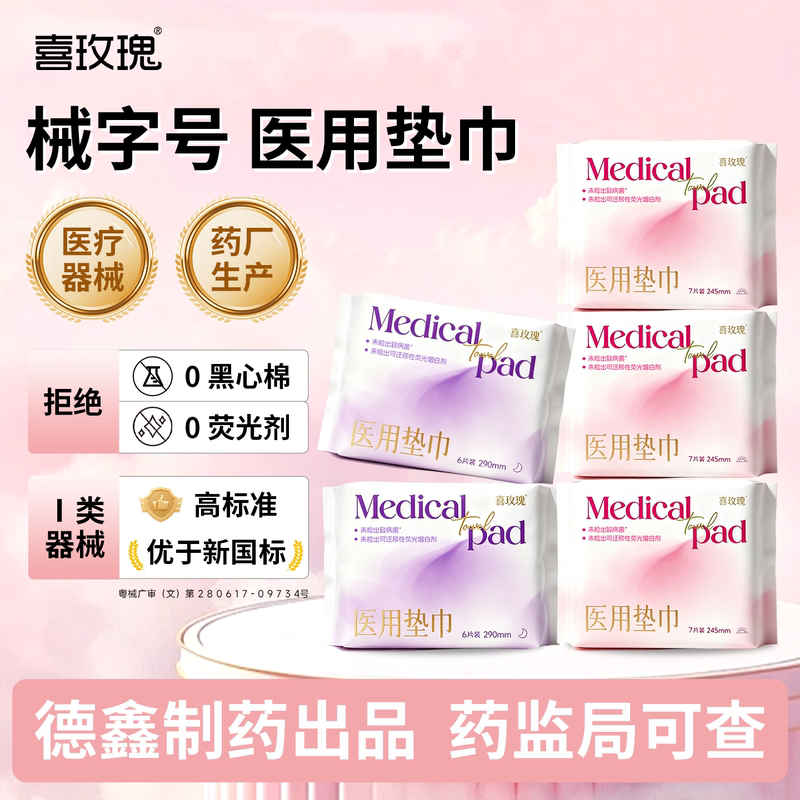 Xirong Medical Sanitary Pads, Lightweight and Breathable, Instant Absorption, Dry and Hygienic, for Day and Night Use