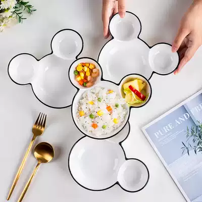 Nordic Mickey plate cute household split plate creative ceramic fruit plate children cute plate combination set