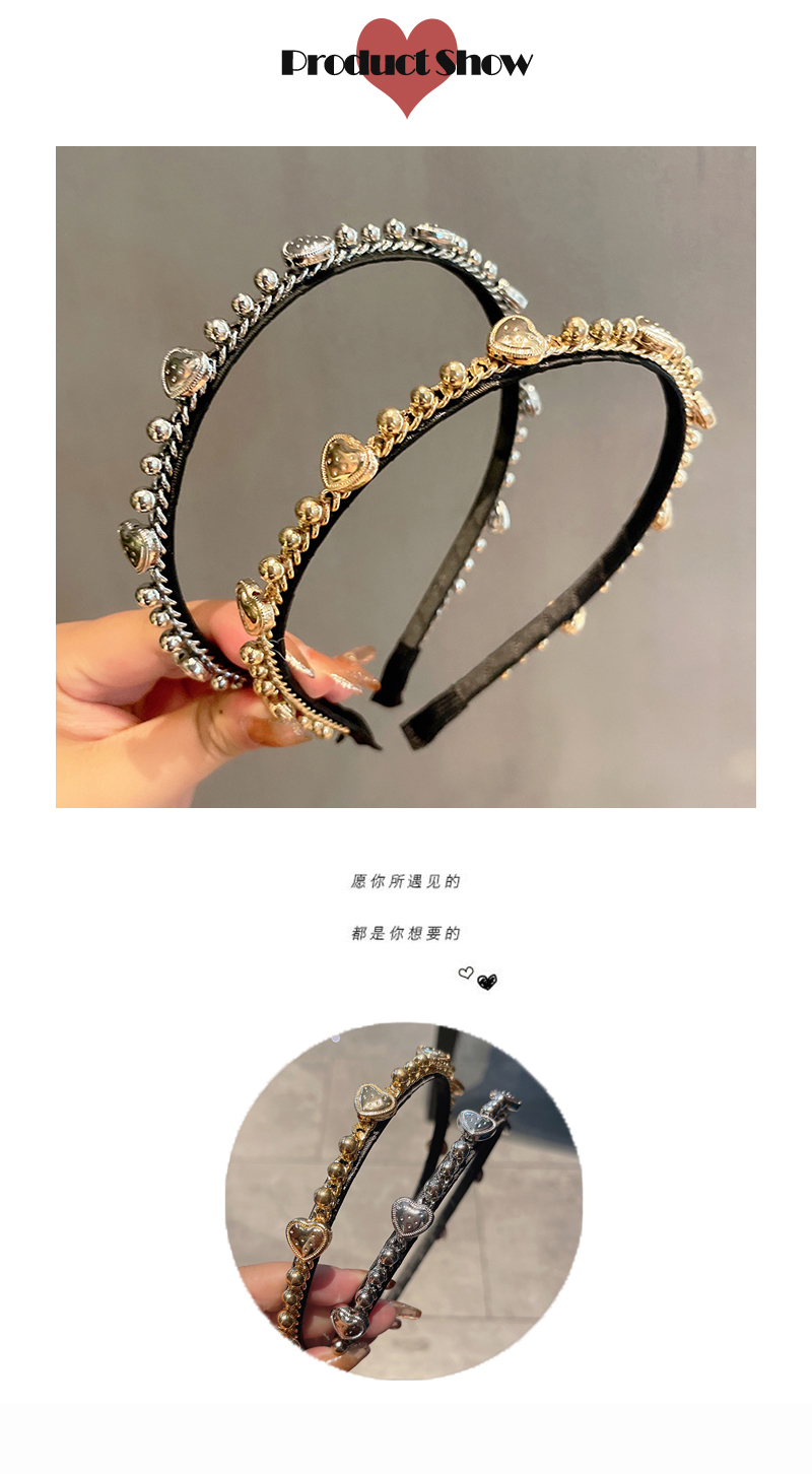 Korean Metallic Heart Diamond Headband Wholesale Nihaojewelry display picture 2