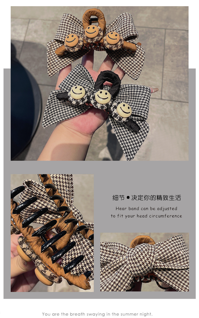 Retro Korean Bow Houndstooth Double-sided Hairpin Wholesale Nihaojewelry display picture 3