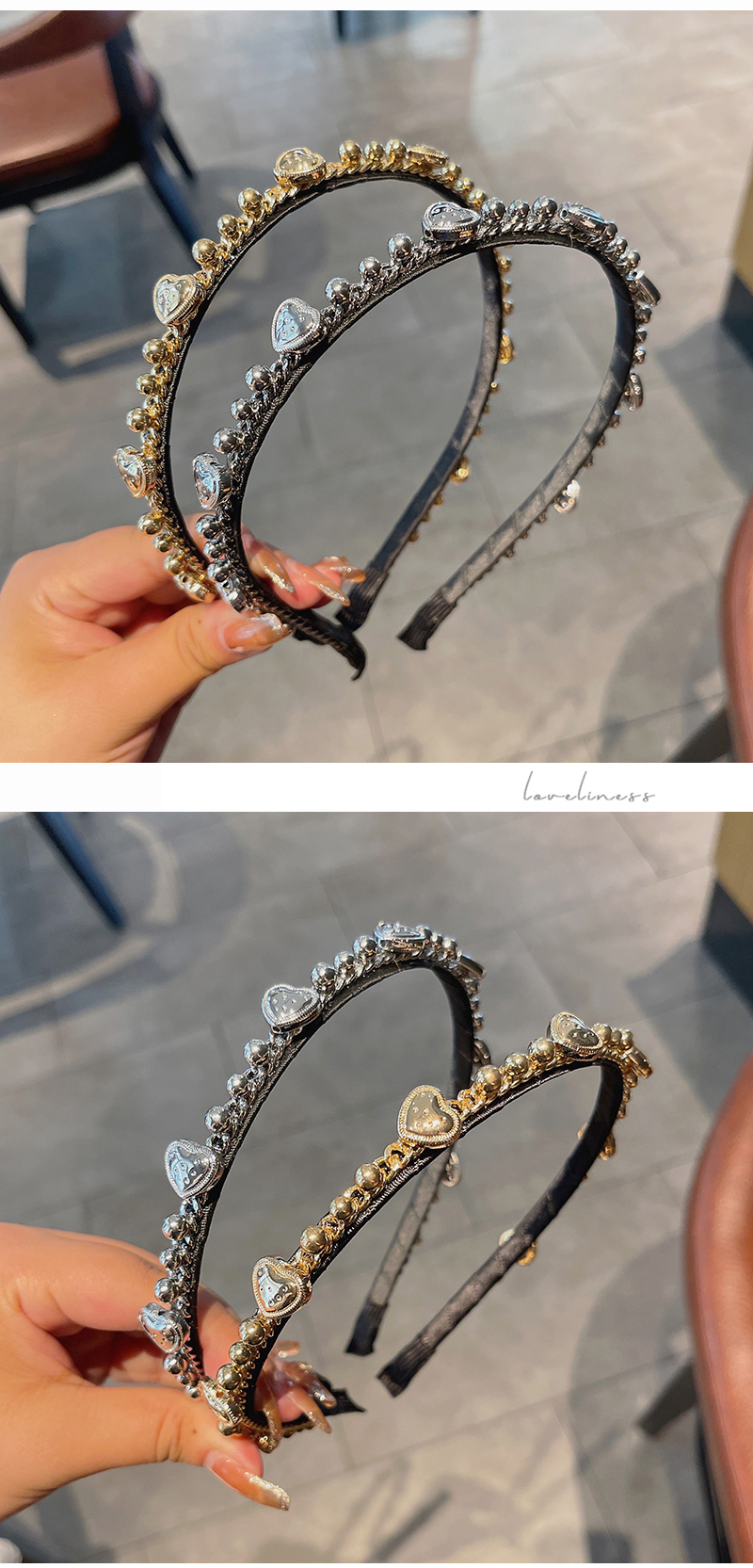 Korean Metallic Heart Diamond Headband Wholesale Nihaojewelry display picture 3