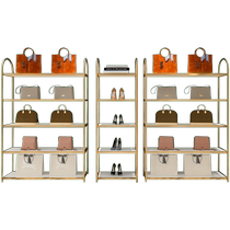 Shoe store shoe rack display rack floor-standing stainless steel titanium brushed shoe rack clothing store bag multi-layer storage rack