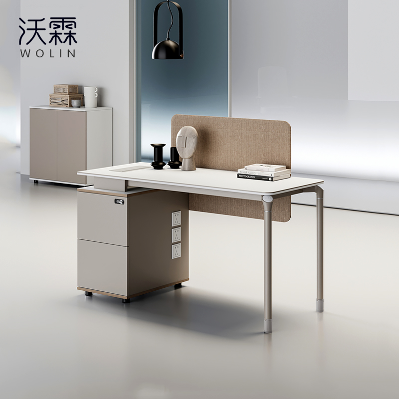 Staff Desk Chair Composition Table Brief About Modern station Staff Office Single-row Screen Single-position computer desk