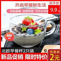 Nordic Breakfast cup 2pcs Lead-free glass round cup mouth thickened cup wall Fruit cereal Coffee brewing
