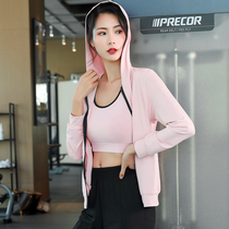 Sports jacket womens yoga clothes womens summer new hooded running long-sleeved sports top fitness clothes are thin and quick-drying