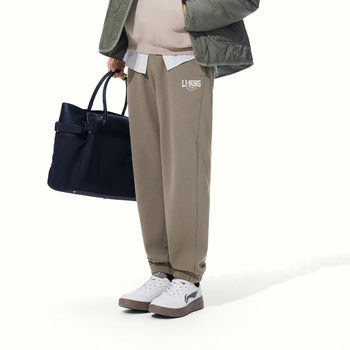 Li Ning Men's Slim-Fit Sports Pants 2025 Autumn and Winter Loose Fleece-Lined Warm Jogger Knit Thermal Pants Aklv95