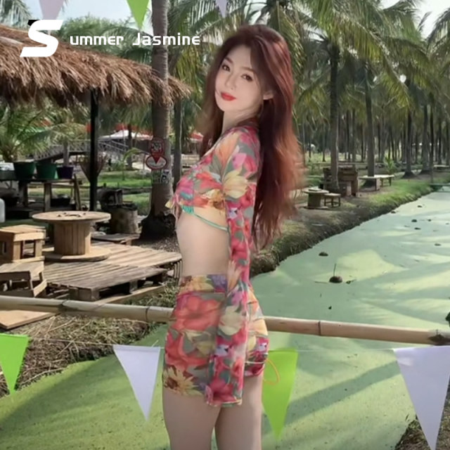 Xia Moweilan 2024 ຊຸດລອຍນ້ໍາ bikini ລະດູຮ້ອນໃຫມ່ຂອງແມ່ຍິງແຍກແຂນຍາວ slim ສູງນັກສຶກສາພາກຮຽນ spring ຮ້ອນ sexy