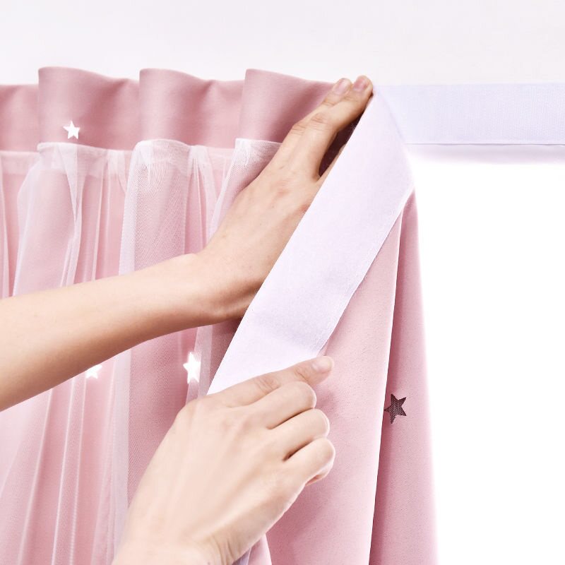 Internet celebrity Velcro curtain finished product blackout bedroom rental room free punching installation paste small short curtain special clearance