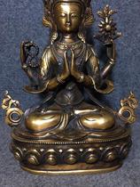 Timeout Hall Antique Ancient Play Miscellaneous Collection of the Qing Dynasty Old bronze ware pure copper inlaid jewel like the four-arm Guanyin Tibetan pendulum