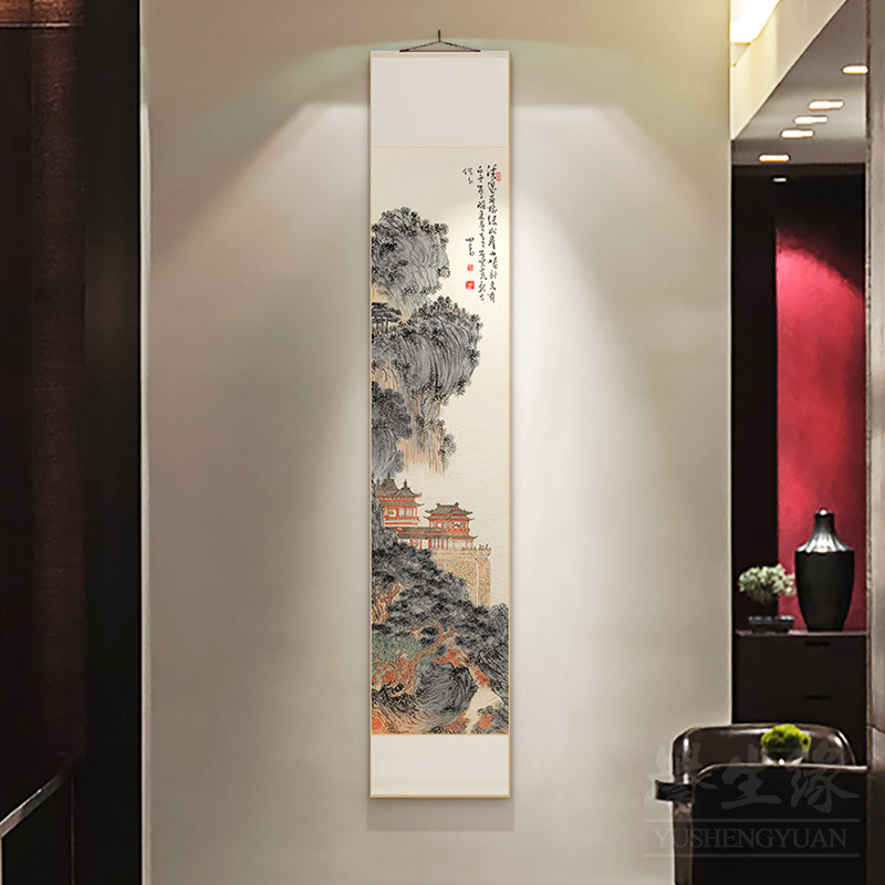 Puxinyu's Landscape Chinese Painting Scroll Hanging Vertical Version for Entrance Hallway Corridor Decoration Painting for Dining Room and Study Room Wall Art