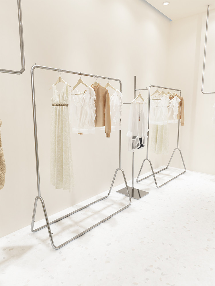 Clothing store display stand Floor-standing hangers Silver stainless steel brushed decorative shelves Women's special display rack