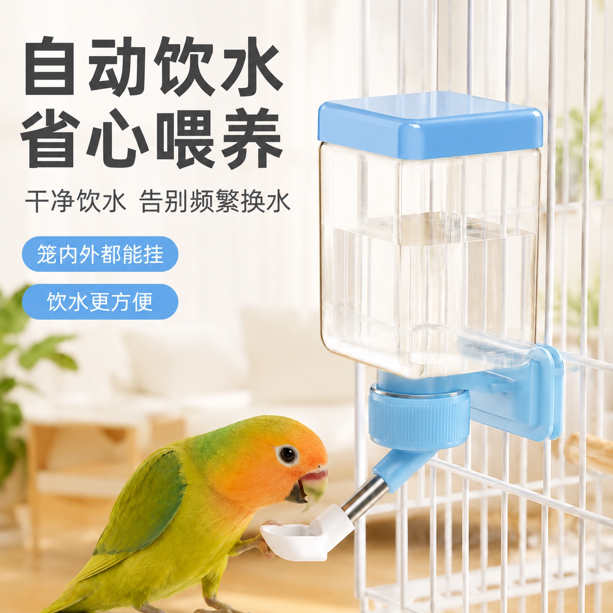 鸟用水壶饮水器自动喂食器鹦鹉鸟笼配件用品用具喂水下料器喝水器