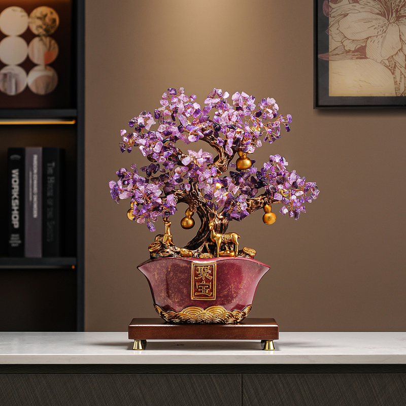Natural Amethyst Fortune Tree Ornaments, Creative High-End Money Tree, Office Shop Front Desk Decoration, Housewarming Gift