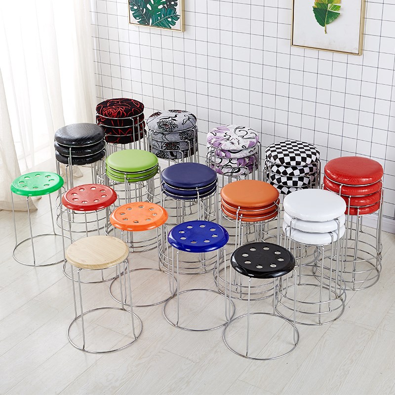 Round stool solid steel bench adult leather noodle soft surface four legs bench bench bench special price =