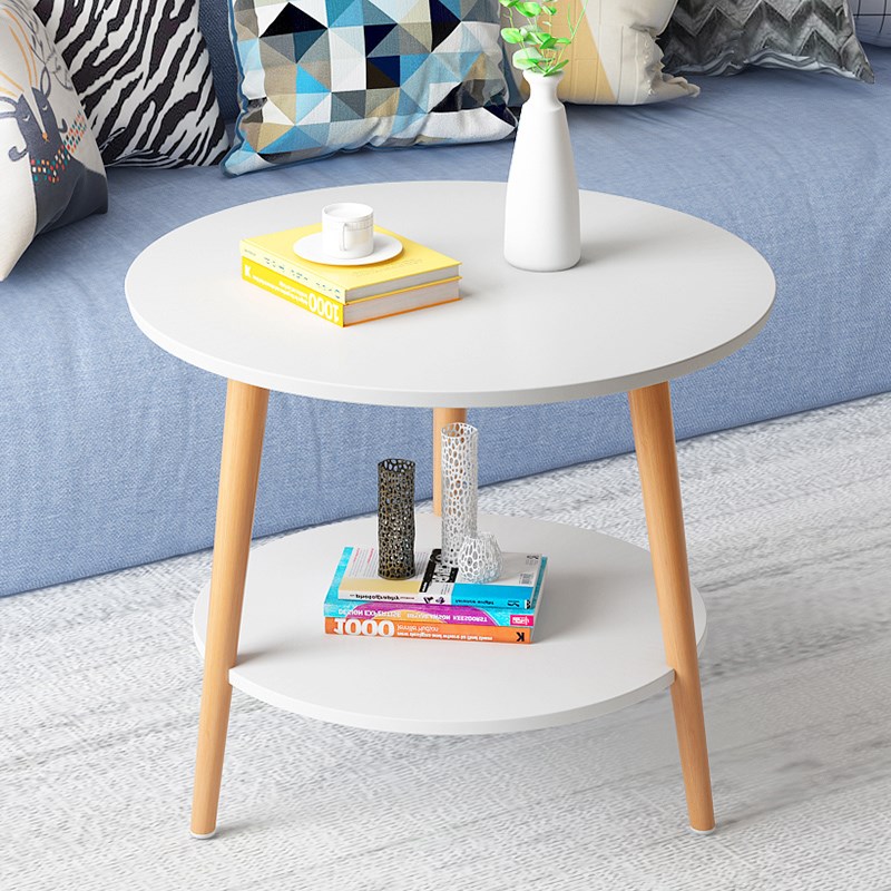 Creative personality Nordic bedside table solid wood legs simple small apartment mini bedside table double-layer small table ins style