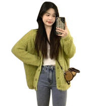 Retro advanced senses Lazy Wind Long Sleeves Knit Sweater Women Fall Loose loose Lean Soft Glutinous Furry Cardigan Blouse