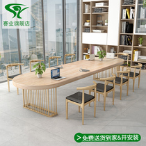 Nordic oval solid wood meeting table minimalist modern log long table strip table in talks for computer office table and chairs