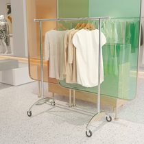 Clothing Store Show Rack Floor Style With Wheels White Hanging Clothes Hanger Special Display Stand Womens Clothing Store Shelf Hang Bag Rack